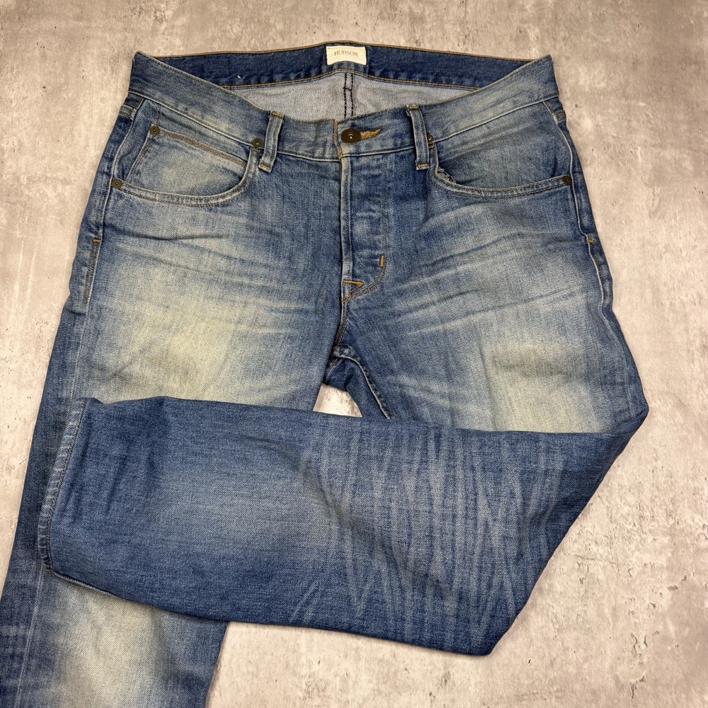 Hudson Blake Slim Straight Jeans Men's 31 (Fits 34) Blue Faded Dark Wash Denim